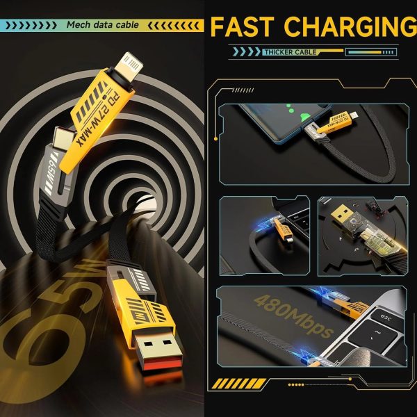 4-in-1 Multi Usb Charging Cable – For Iphone And Type C | Fast Pd Charger Cord For Iphone, Ipad, Samsung, Macbook