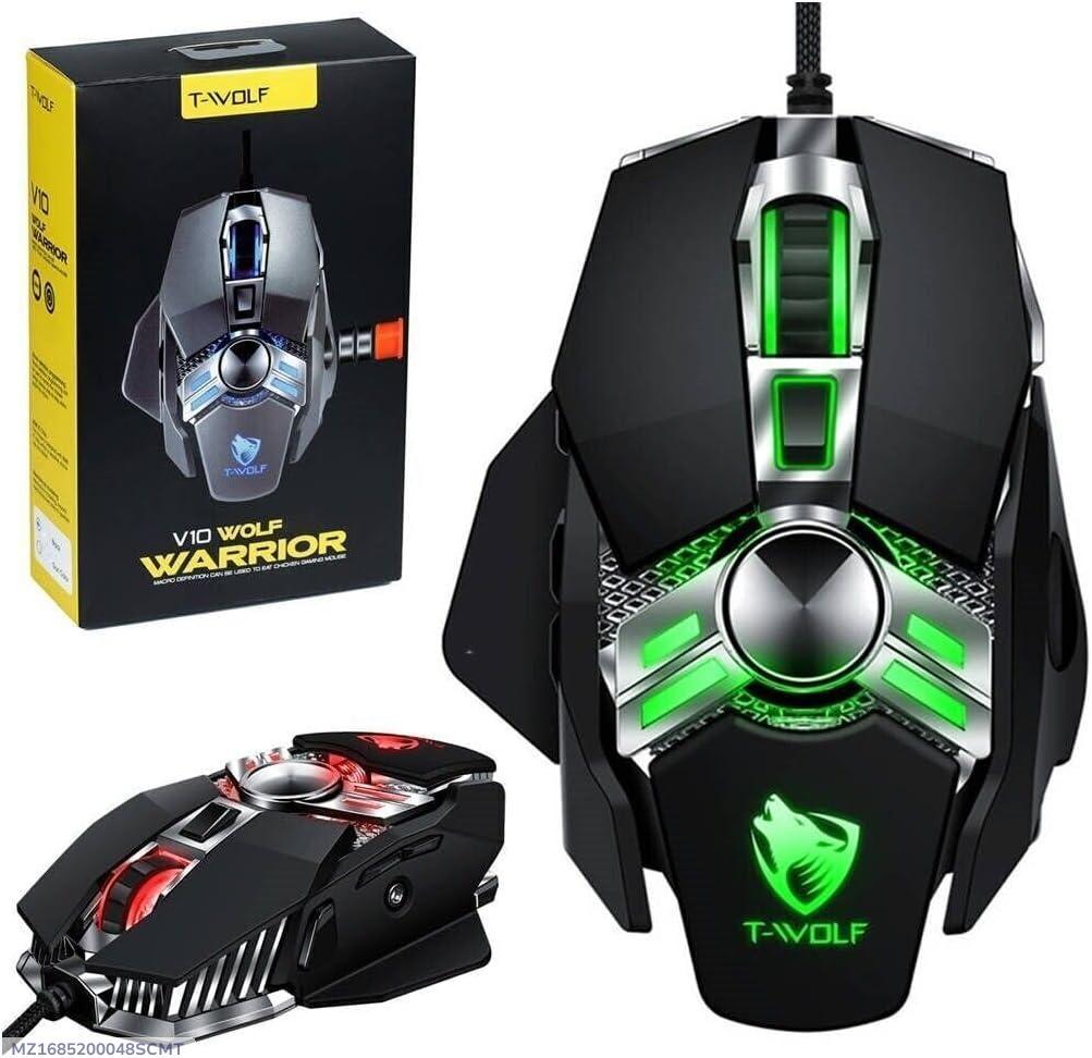 T-WOLF V10 RGB Wired Gaming Mouse – Macro Programming, 7 Buttons, Esports USB Mouse for PC & Laptop